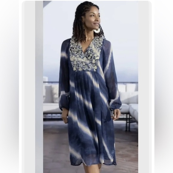 New SOFT SURROUNDINGS Blue Himalaya Dress Indigo Tie Dye #2EJ67 Sz Medium - Picture 1 of 12